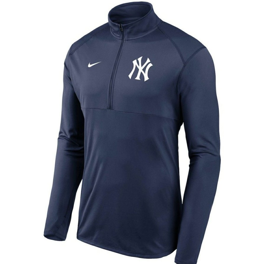 Men'S Clothing * | Best Pirce Men'S Nike New York Yankees Team Logo Element Performance Half-Zip Pullover Jacket Navy