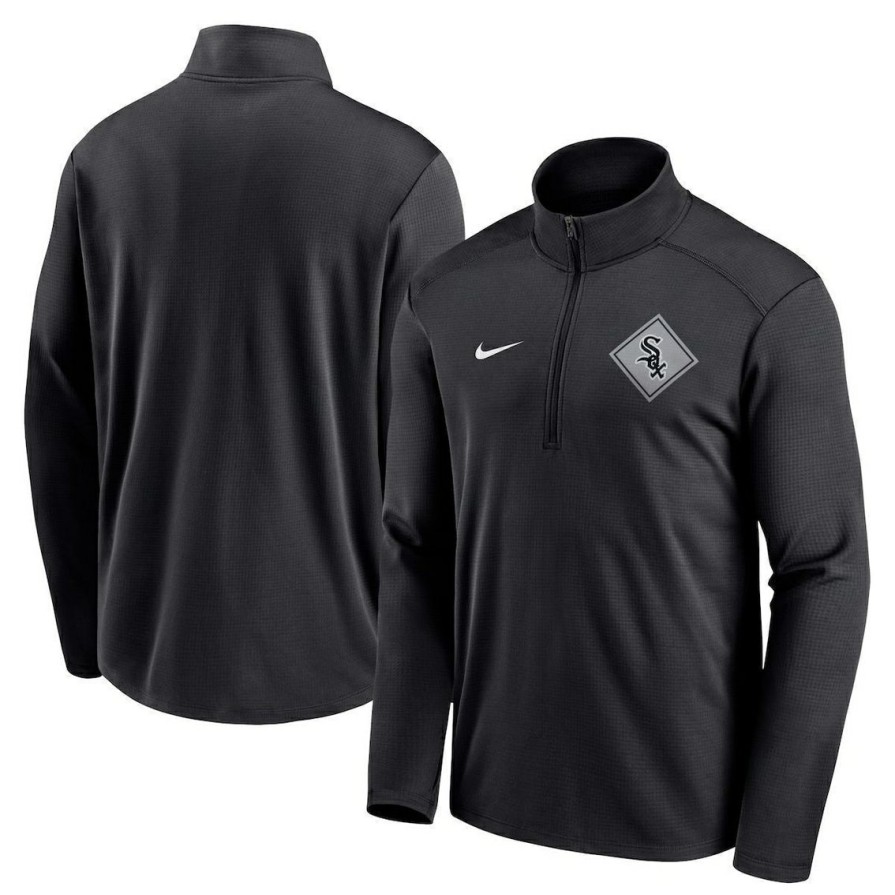 Men'S Clothing * | New Men'S Nike Chicago White Sox Diamond Icon Pacer Performance Quarter-Zip Top Black