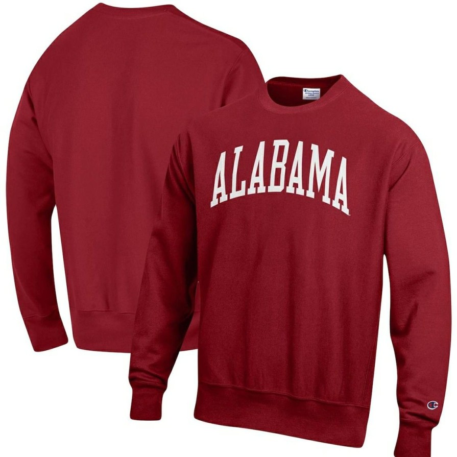 Men'S Clothing * | Brand New Men'S Champion Alabama Tide Arch Reverse Weave Pullover Sweatshirt Crimson