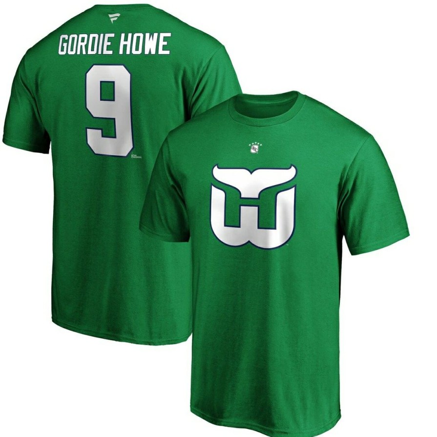 Men'S Clothing * | Brand New Men'S Fanatics Branded Gordie Howe Hartford Whalers Authentic Stack Retired Player Name & Number T-Shirt Green