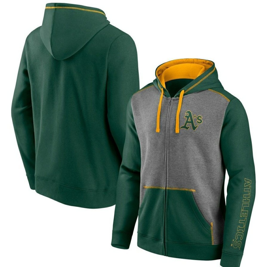 Men'S Clothing * | Best Sale Men'S Fanatics Branded /Heathered Gray Oakland Athletics Expansion Team Full-Zip Hoodie Green