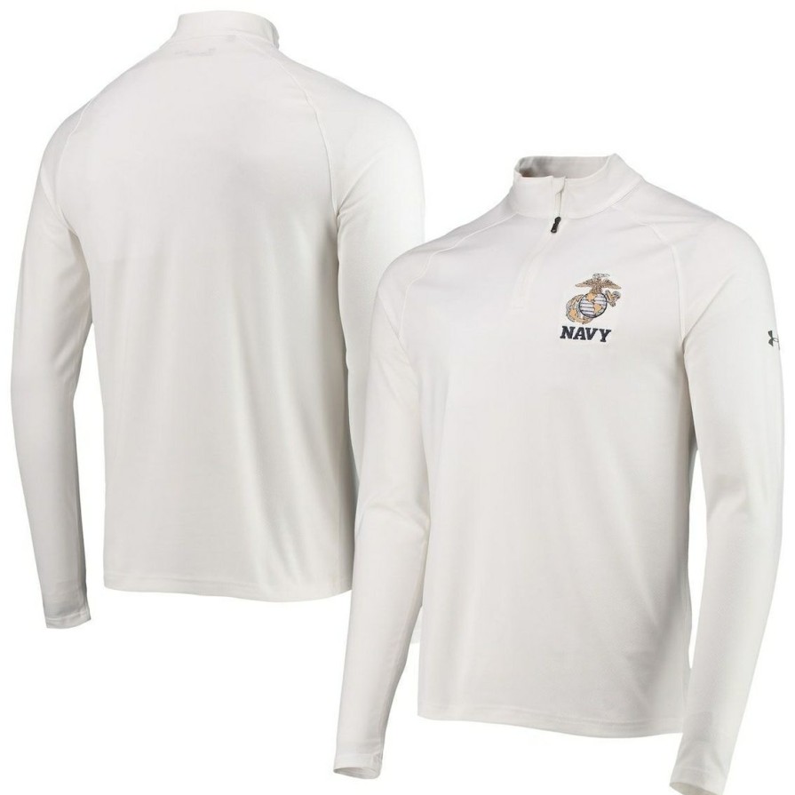 Men'S Clothing * | Cheap Men'S Under Armour Navy Midshipmen Rivalry Usmc Team Issue 2.0 Special Game Quarter-Zip Jacket White