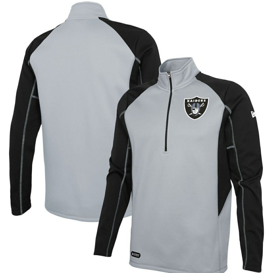 Men'S Clothing * | New New Era Men'S Las Vegas Raiders Combine Authentic Two-A-Days Half-Zip Jacket Silver