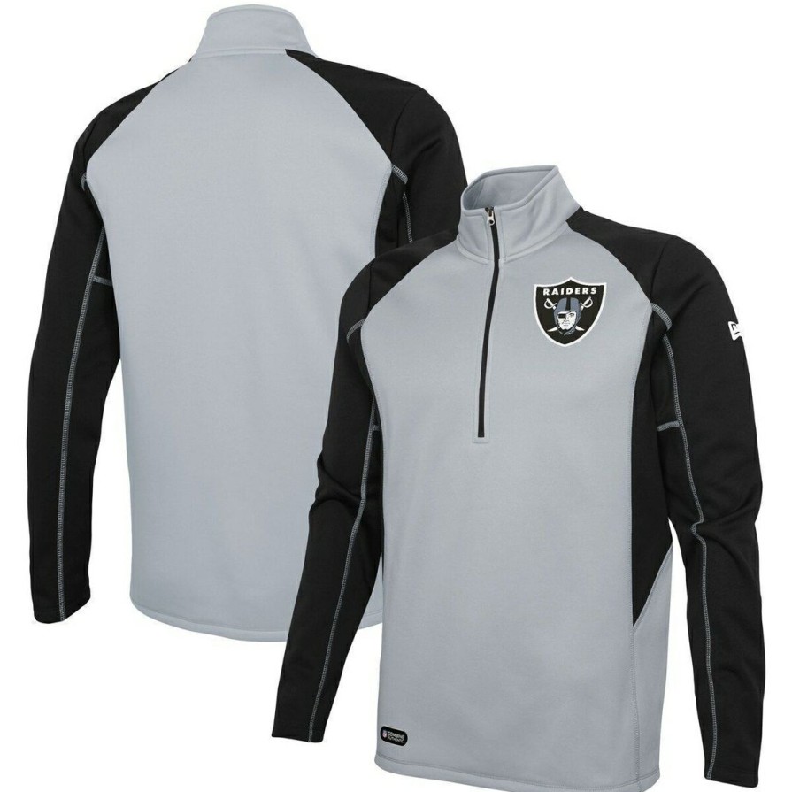 Men'S Clothing * | New New Era Men'S Las Vegas Raiders Combine Authentic Two-A-Days Half-Zip Jacket Silver