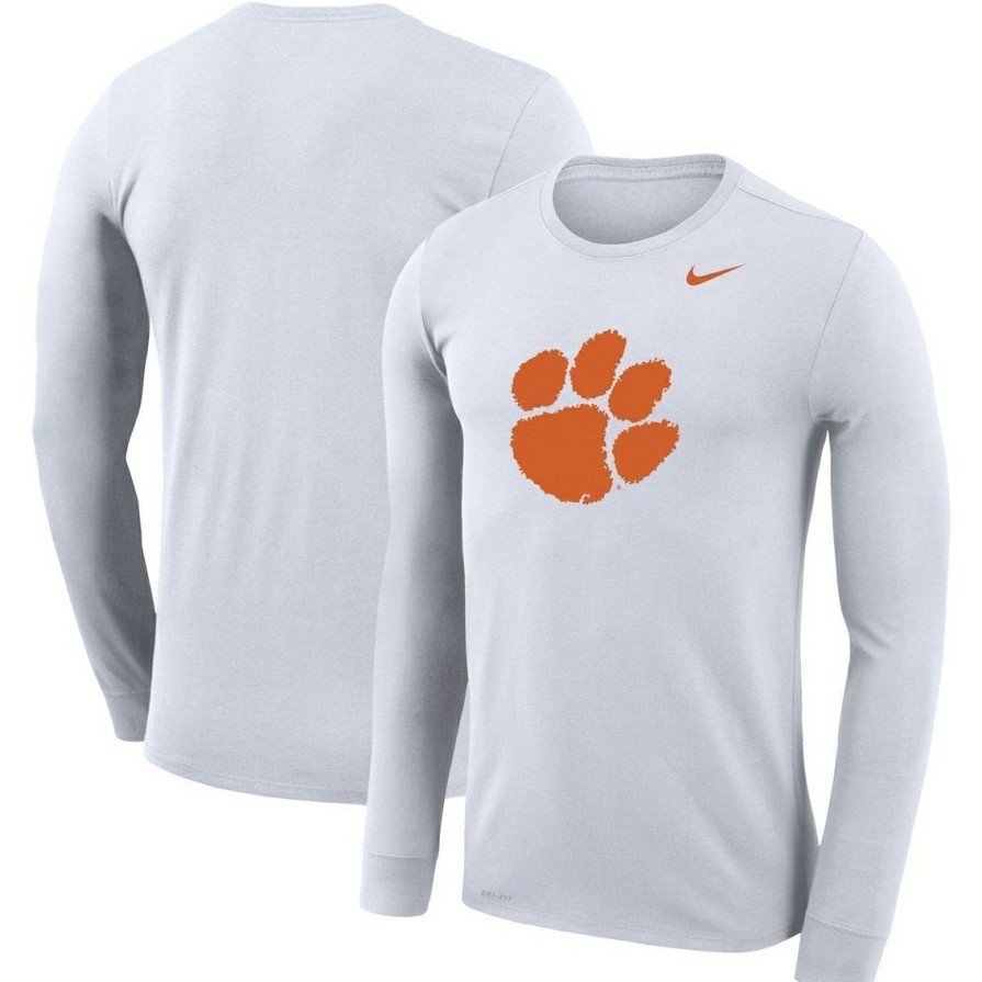 Men'S Clothing * | Cheap Men'S Nike Clemson Tigers School Logo Performance Legend Long Sleeve T-Shirt White