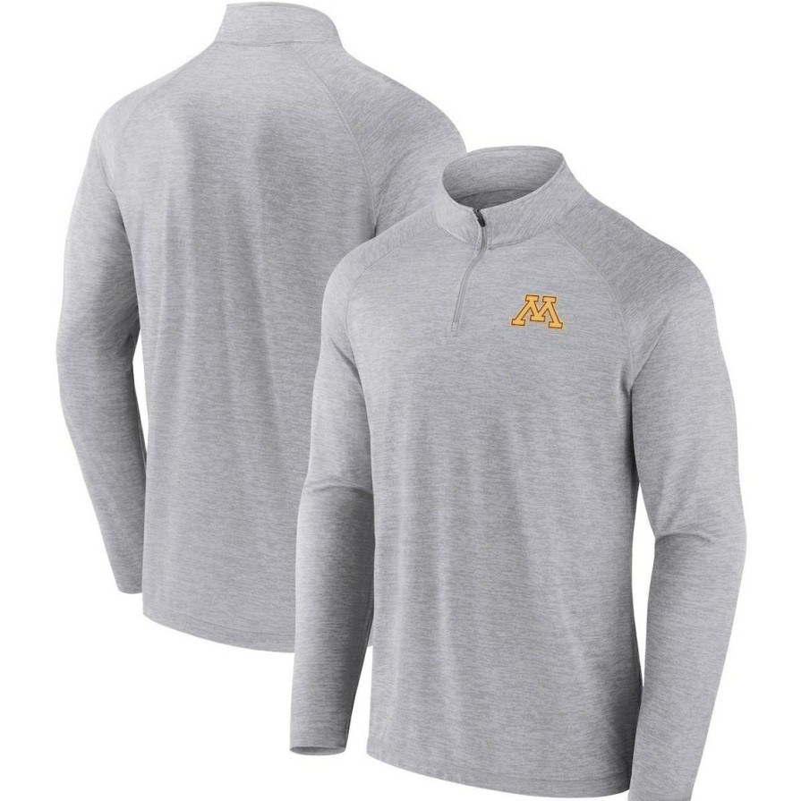 Men'S Clothing * | Promo Men'S Fanatics Branded Minnesota Golden Gophers Primary Logo Striated Raglan Quarter-Zip Jacket Gray