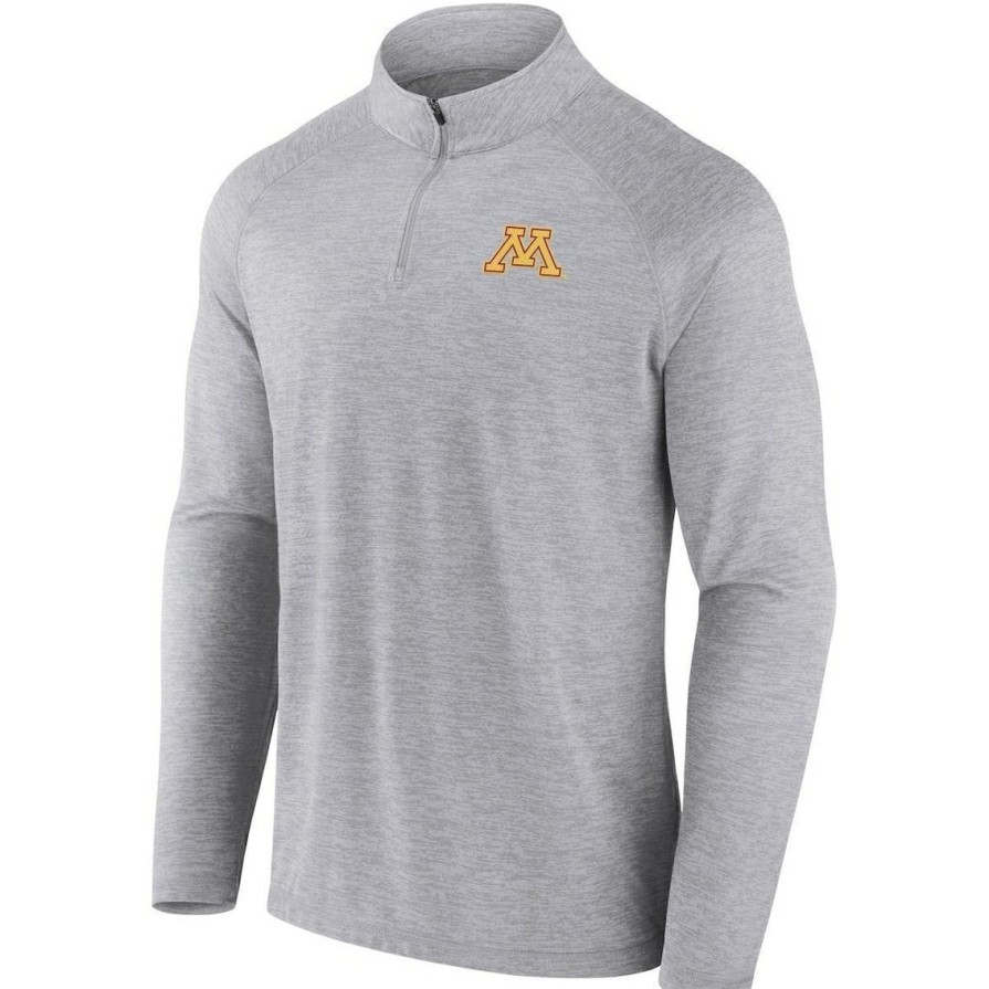 Men'S Clothing * | Promo Men'S Fanatics Branded Minnesota Golden Gophers Primary Logo Striated Raglan Quarter-Zip Jacket Gray