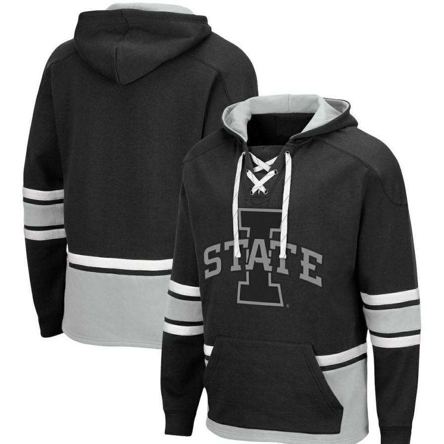 Men'S Clothing * | Wholesale Men'S Colosseum Iowa State Cyclones Lace Up 3.0 Pullover Hoodie Black