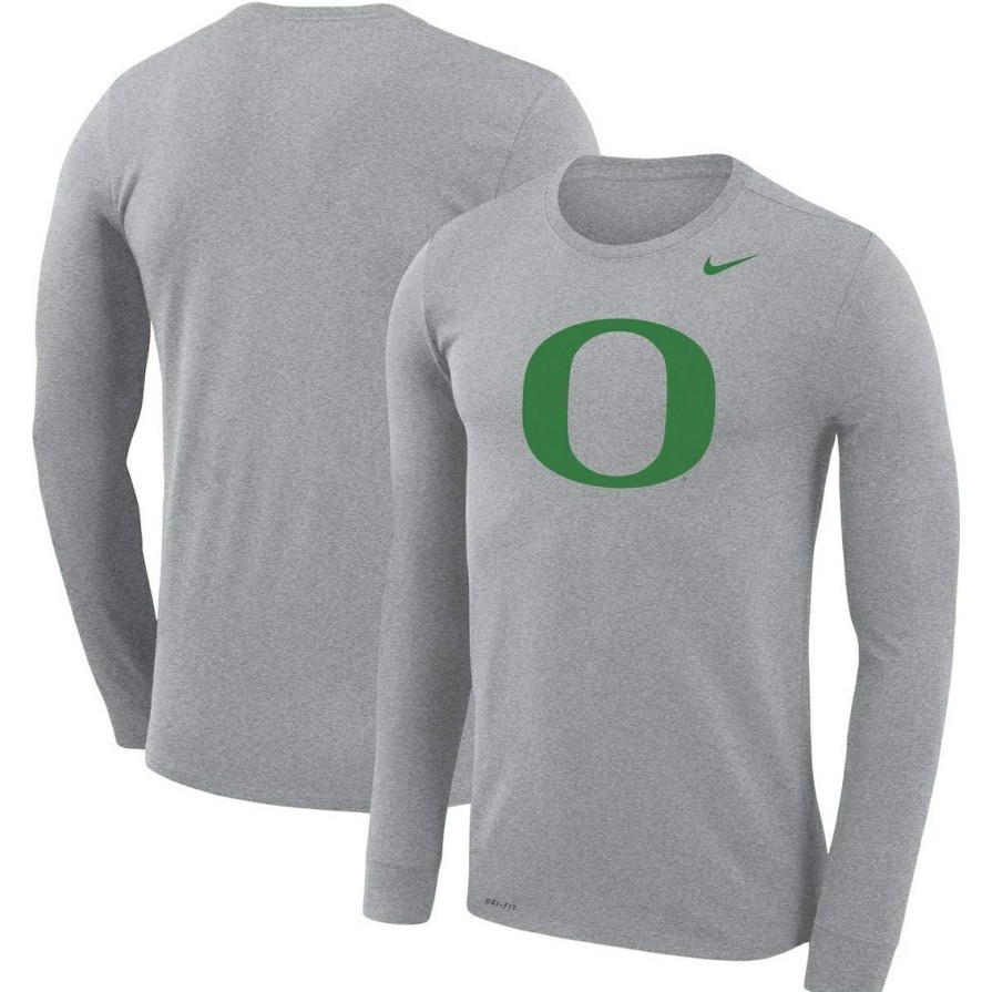 Men'S Clothing * | Wholesale Men'S Nike Heathered Oregon Ducks School Logo Legend Performance Long Sleeve T-Shirt