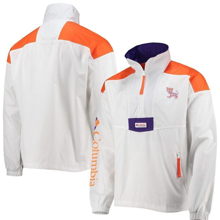 Men'S Clothing * | Hot Sale Men'S Columbia Clemson Tigers Santa Ana Anorak Quarter-Zip Jacket White