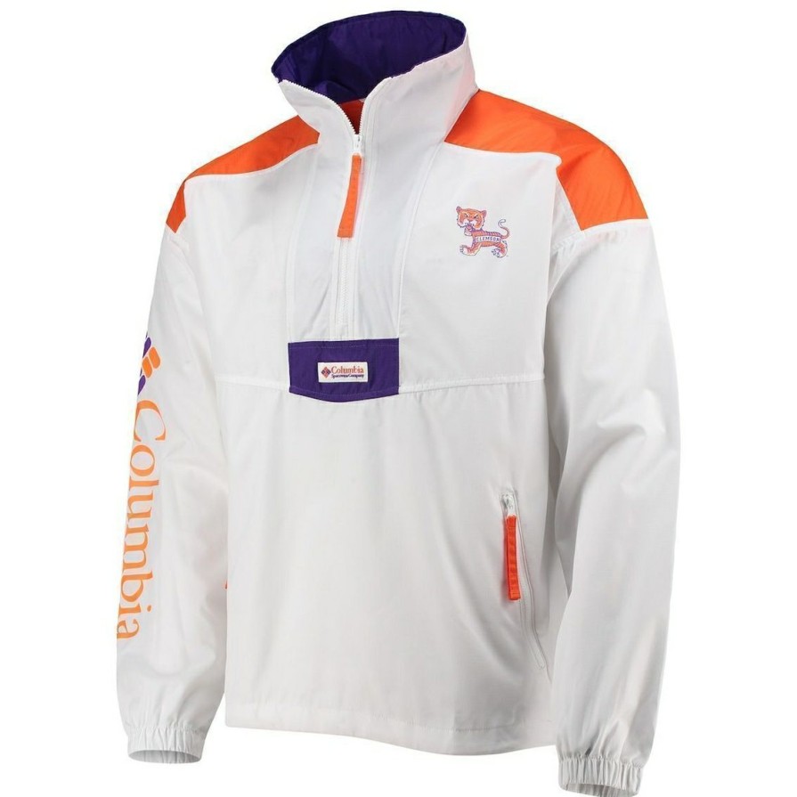 Men'S Clothing * | Hot Sale Men'S Columbia Clemson Tigers Santa Ana Anorak Quarter-Zip Jacket White