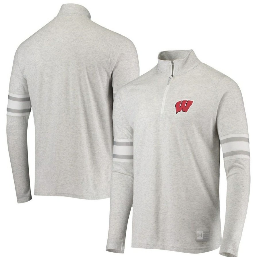 Men'S Clothing * | Wholesale Men'S Under Armour Wisconsin Badgers Game Day Quarter-Zip Top Gray