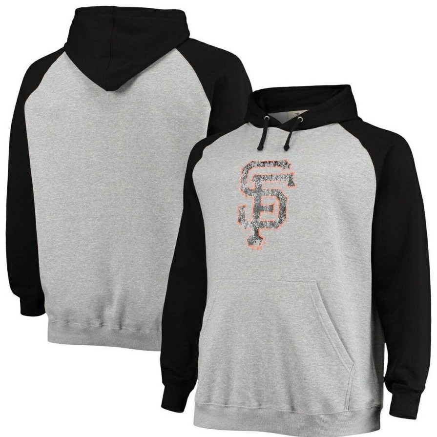 Men'S Clothing * | New Men'S Fanatics Branded Heathered Gray/ San Francisco Giants Big & Tall Raglan Pullover Hoodie Black