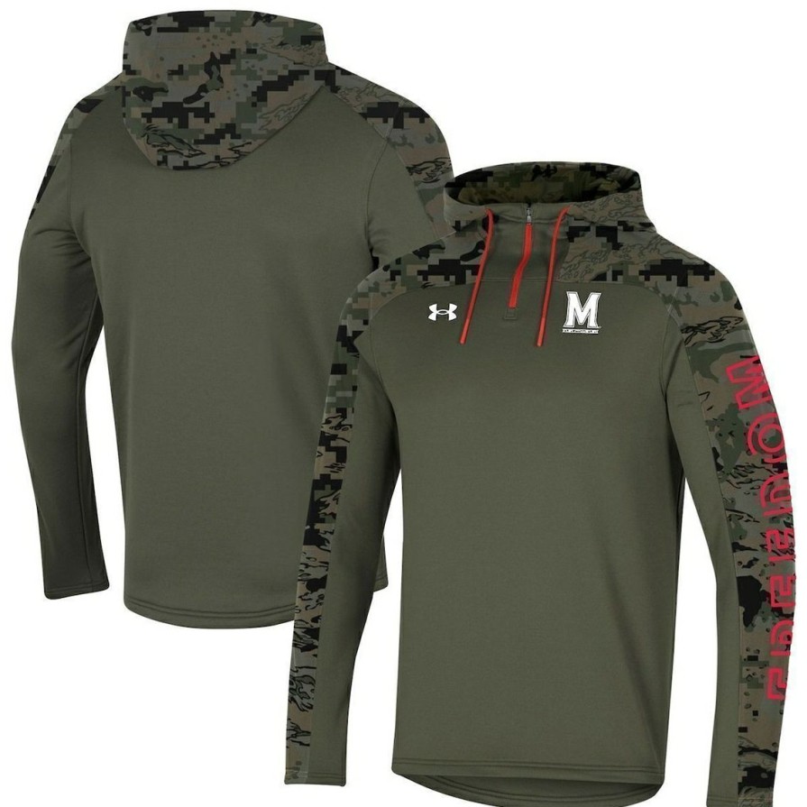 Men'S Clothing * | Cheapest Men'S Under Armour Maryland Terrapins Freedom Quarter-Zip Pullover Hoodie Olive