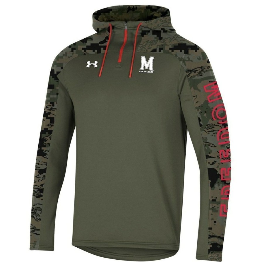 Men'S Clothing * | Cheapest Men'S Under Armour Maryland Terrapins Freedom Quarter-Zip Pullover Hoodie Olive