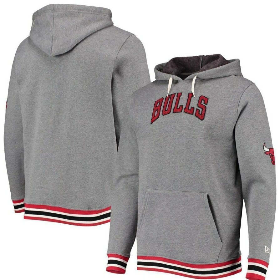 Men'S Clothing * | New Men'S New Era Heathered Gray Chicago Bulls Wordmark Pullover Hoodie Heather Gray