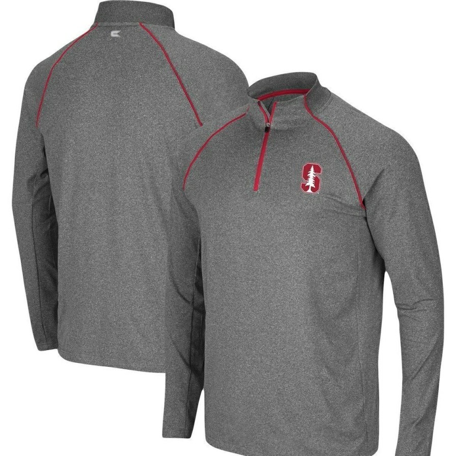 Men'S Clothing * | Discount Men'S Colosseum Heathered Charcoal Stanford Cardinal Robert Raglan Quarter-Zip Top Heather Charcoal