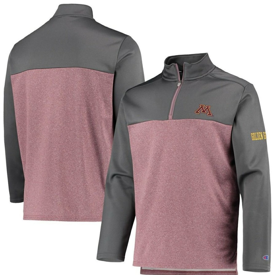 Men'S Clothing * | Promo Men'S Champion Minnesota Golden Gophers Gameday Quarter-Zip Jacket Maroon