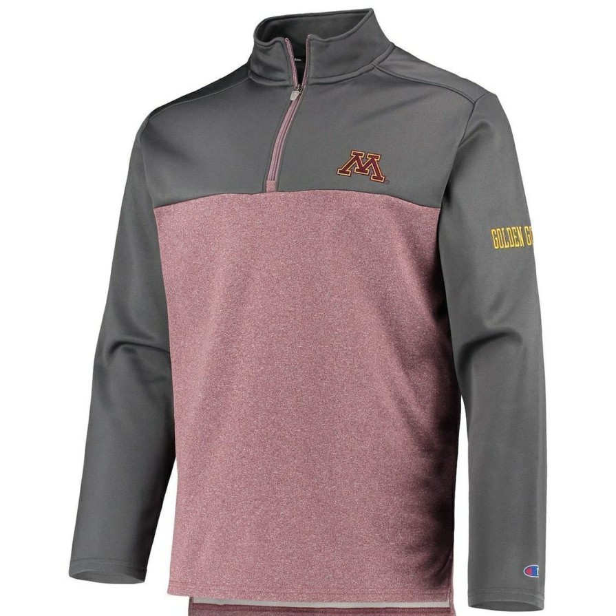 Men'S Clothing * | Promo Men'S Champion Minnesota Golden Gophers Gameday Quarter-Zip Jacket Maroon