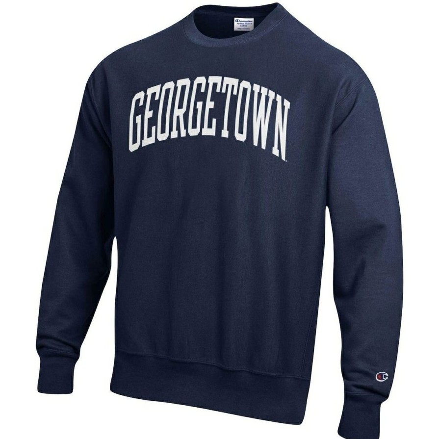 Men'S Clothing * | Brand New Men'S Champion Georgetown Hoyas Arch Reverse Weave Pullover Sweatshirt Navy