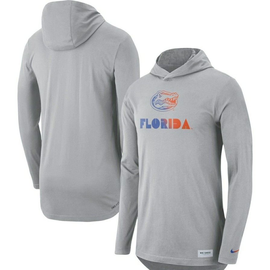 Men'S Clothing * | Coupon Men'S Nike Florida Gators Campus Performance Hoodie Long Sleeve T-Shirt Gray