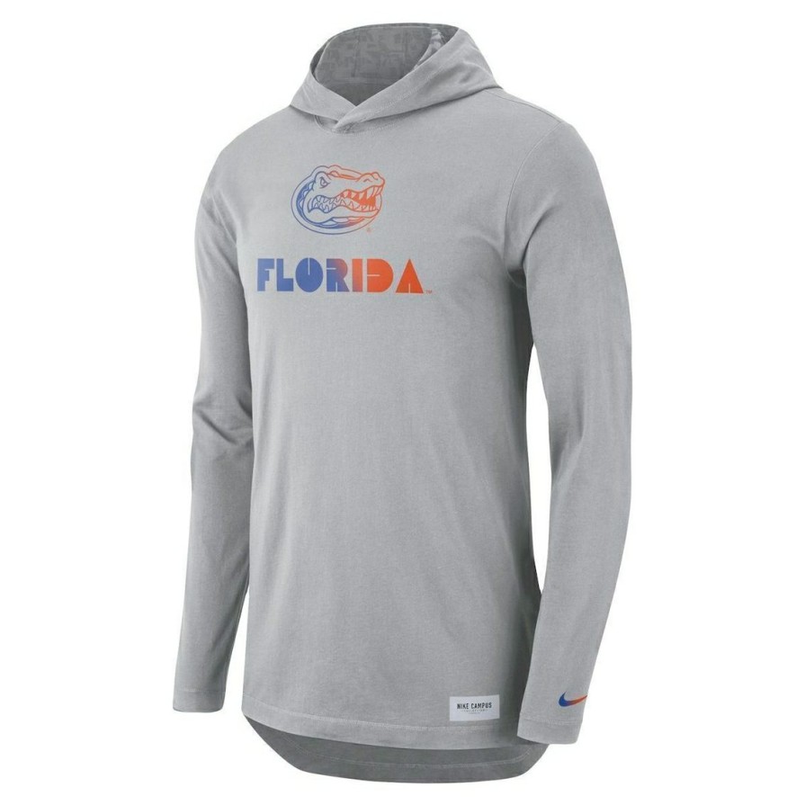 Men'S Clothing * | Coupon Men'S Nike Florida Gators Campus Performance Hoodie Long Sleeve T-Shirt Gray