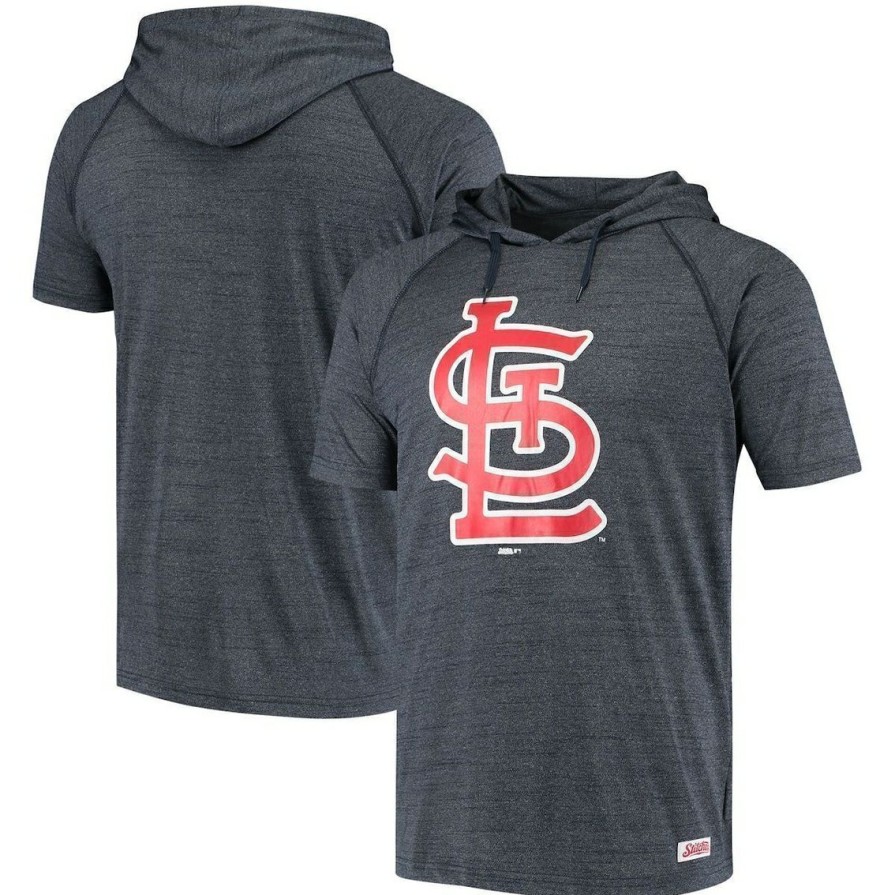 Men'S Clothing * | Discount Men'S Stitches Heathered Navy St. Louis Cardinals Raglan Short Sleeve Pullover Hoodie Heather Navy