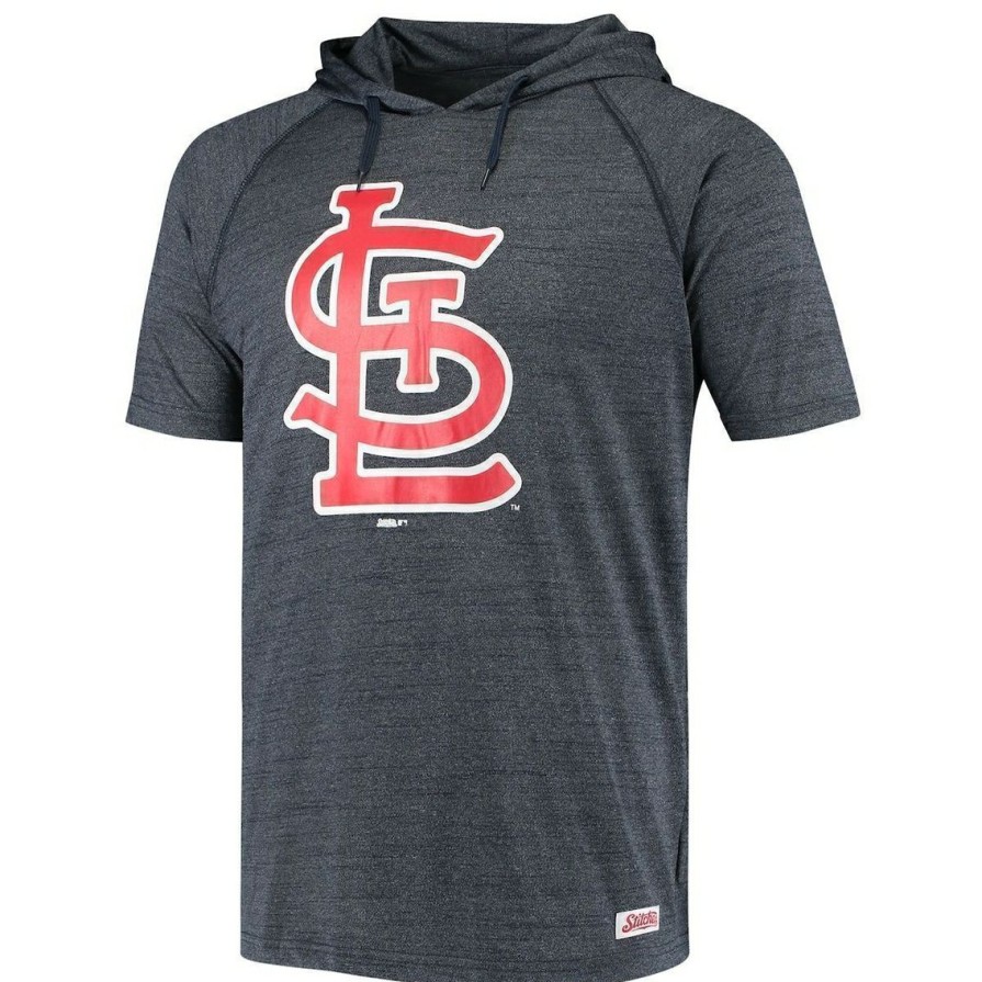 Men'S Clothing * | Discount Men'S Stitches Heathered Navy St. Louis Cardinals Raglan Short Sleeve Pullover Hoodie Heather Navy