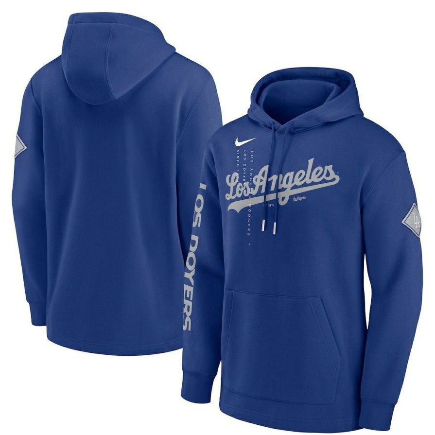 Men'S Clothing * | Wholesale Men'S Nike Los Angeles Dodgers Reflection Fleece Pullover Hoodie Royal