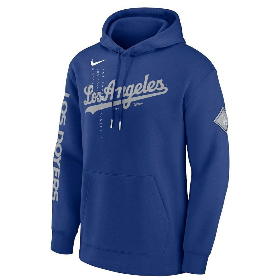 Men'S Clothing * | Wholesale Men'S Nike Los Angeles Dodgers Reflection Fleece Pullover Hoodie Royal