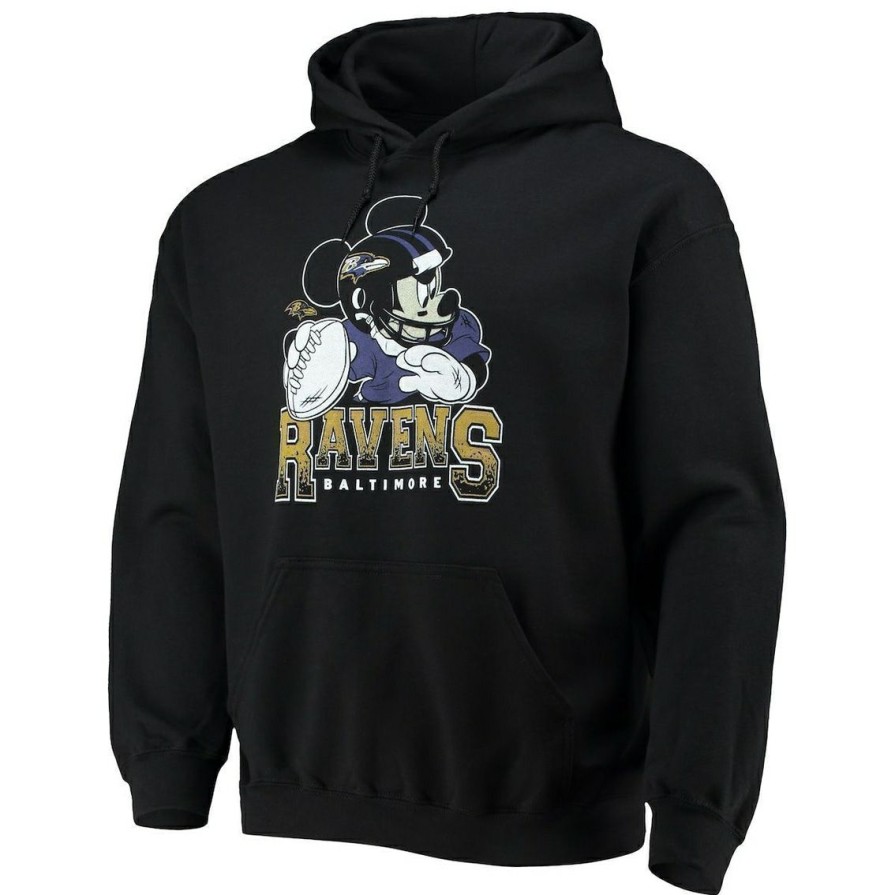 Men'S Clothing * | Best Pirce Men'S Junk Food Baltimore Ravens Disney Mickey Quarterback Pullover Hoodie Black