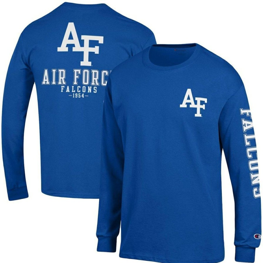 Men'S Clothing * | Brand New Men'S Champion Air Force Falcons Team Stack Long Sleeve T-Shirt Royal