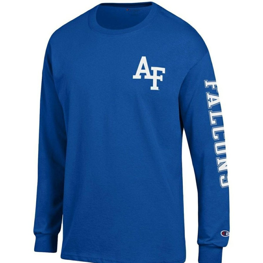 Men'S Clothing * | Brand New Men'S Champion Air Force Falcons Team Stack Long Sleeve T-Shirt Royal