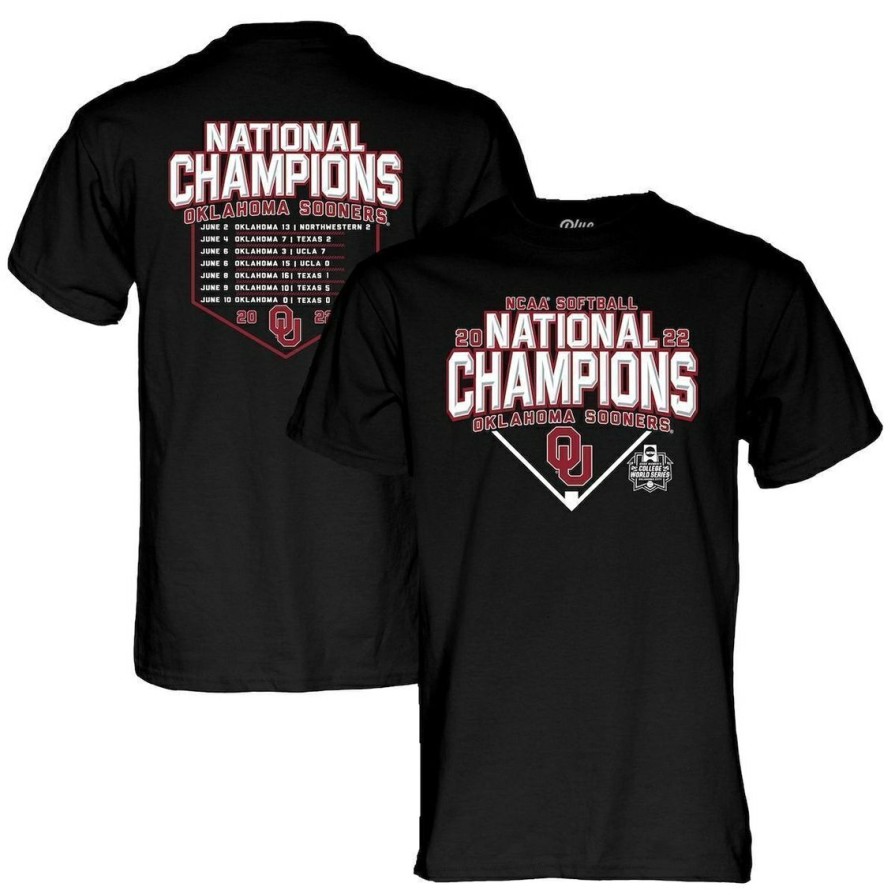 Men'S Clothing * | Best Deal Men'S 84 Black Oklahoma Sooners 2022 Ncaa Softball Women'S College World Series Champions Schedule T-Shirt Blue