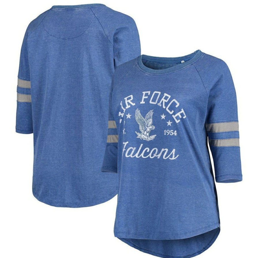 Men'S Clothing * | Discount Women'S Pressbox Royal Air Force Falcons Plus Size Jade Vintage Washed Raglan 3/4 Sleeve T-Shirt