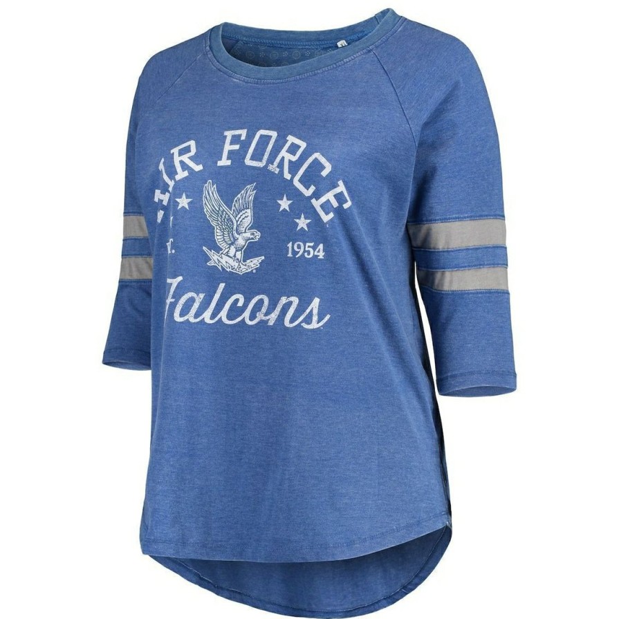 Men'S Clothing * | Discount Women'S Pressbox Royal Air Force Falcons Plus Size Jade Vintage Washed Raglan 3/4 Sleeve T-Shirt