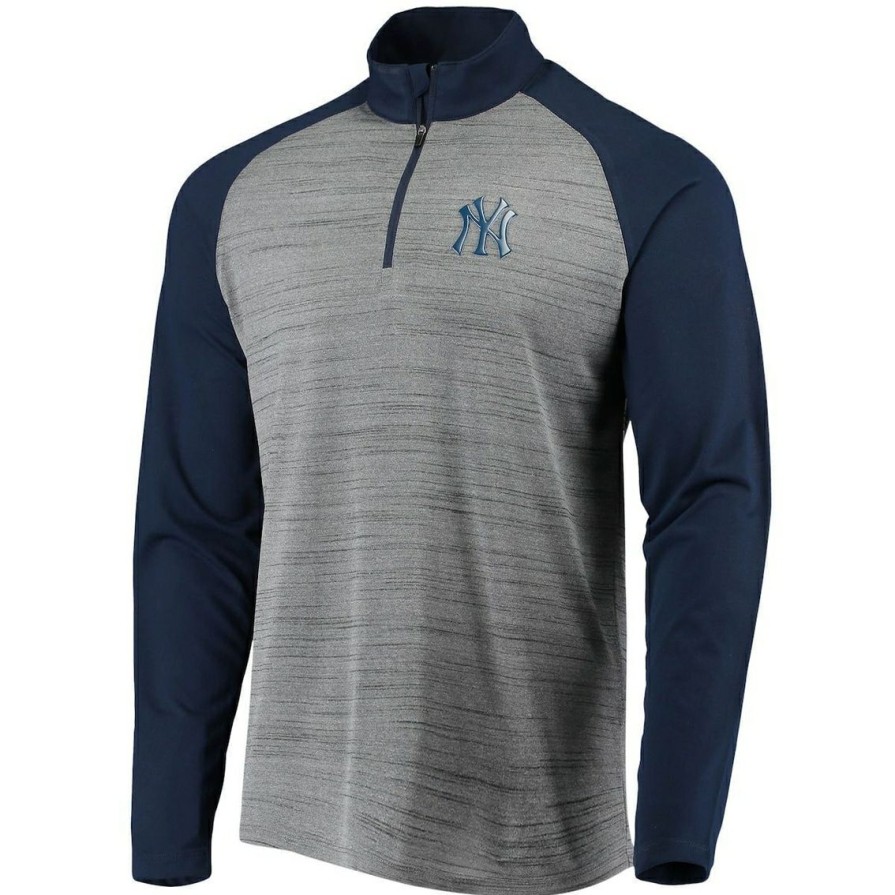 Men'S Clothing * | Deals Men'S Levelwear /Navy New York Yankees Vandal Raglan Quarter-Zip Pullover Jacket Gray