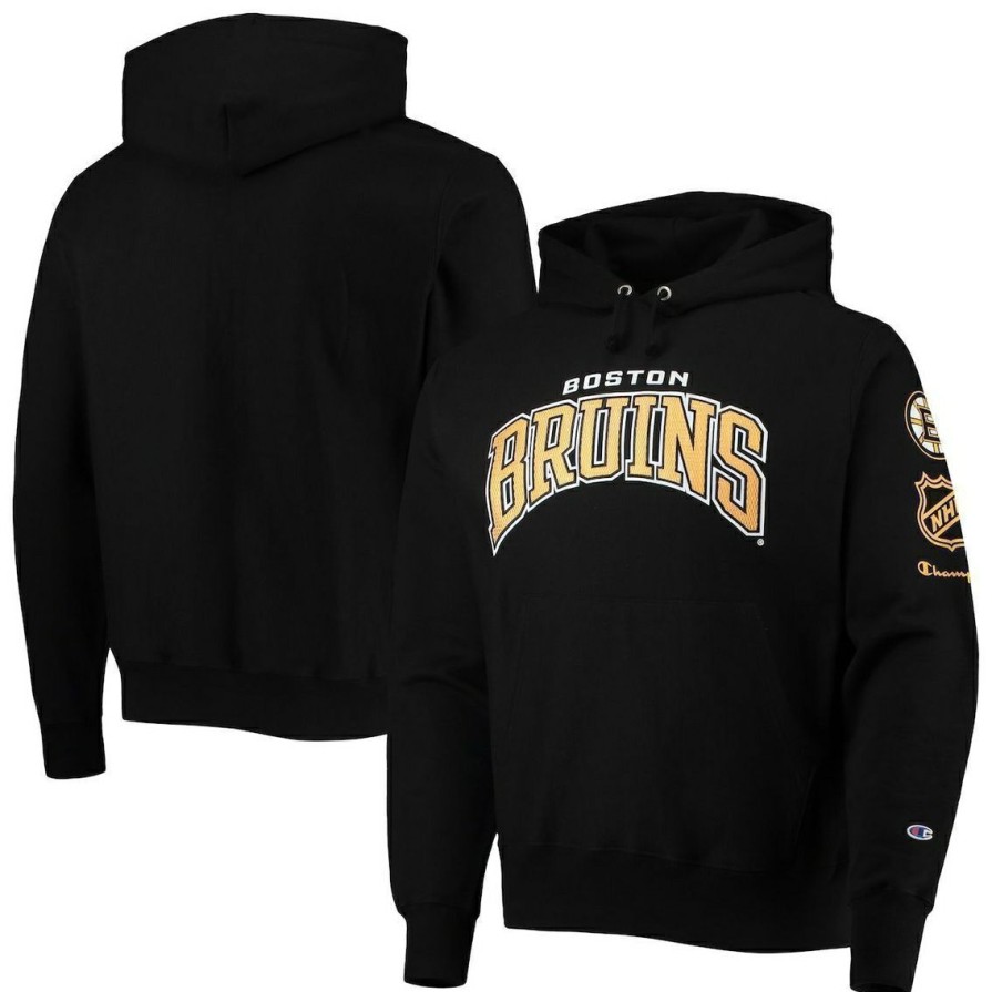 Men'S Clothing * | New Men'S Champion Boston Bruins O&B Capsule Ii Pullover Hoodie Black