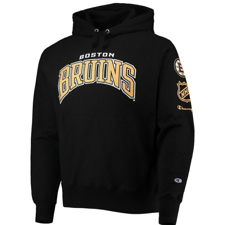 Men'S Clothing * | New Men'S Champion Boston Bruins O&B Capsule Ii Pullover Hoodie Black