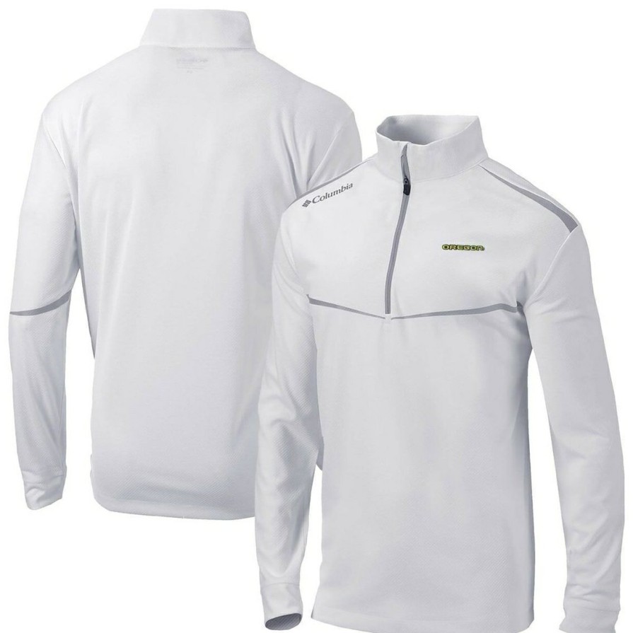 Men'S Clothing * | Outlet Columbia Golf Men'S Columbia Oregon Ducks Scorecard Quarter-Zip Jacket White