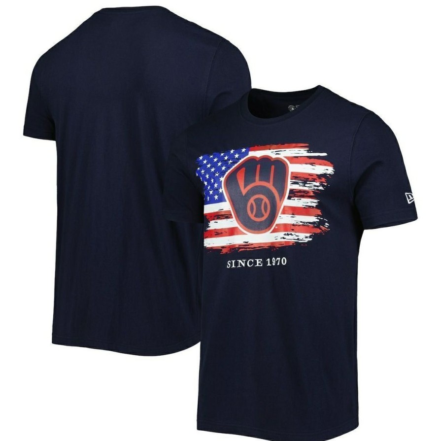 Men'S Clothing * | Best Reviews Of Men'S New Era Milwaukee Brewers 4Th Of July Jersey T-Shirt Navy