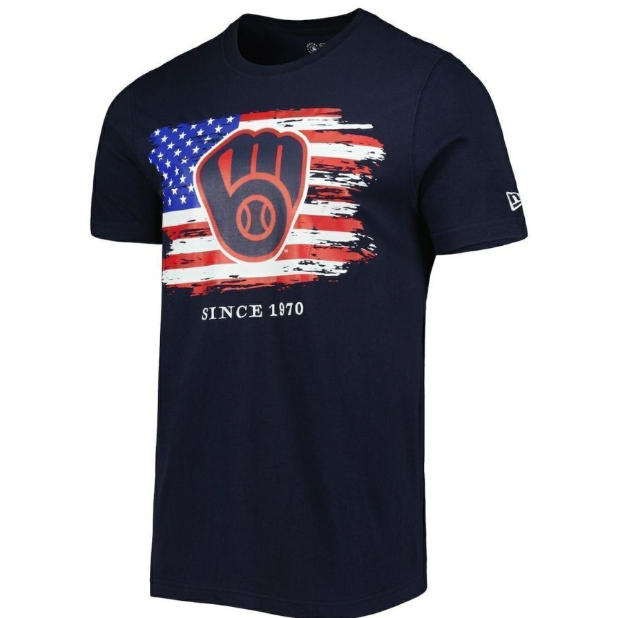 Men'S Clothing * | Best Reviews Of Men'S New Era Milwaukee Brewers 4Th Of July Jersey T-Shirt Navy