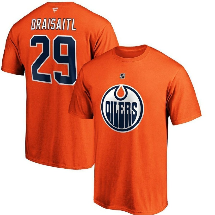 Men'S Clothing * | Top 10 Men'S Fanatics Branded Leon Draisaitl Edmonton Oilers Team Authentic Stack Name & Number T-Shirt Orange