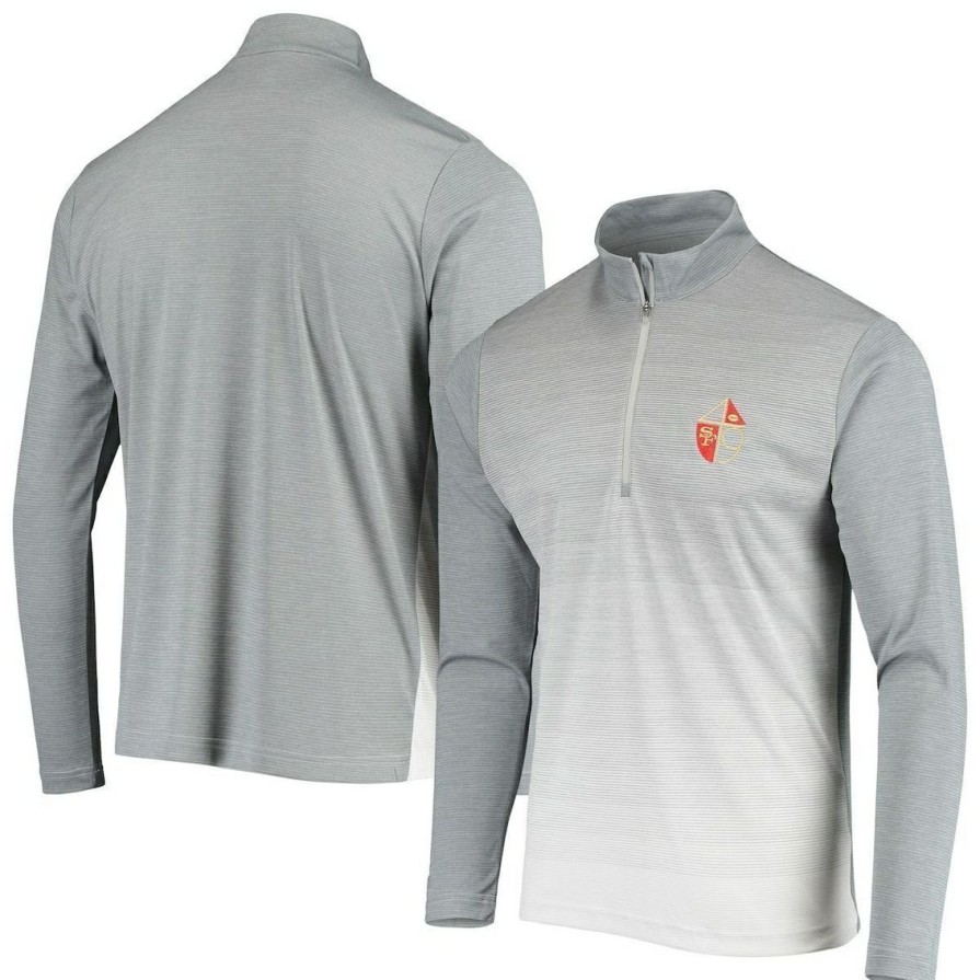 Men'S Clothing * | Outlet Men'S Antigua Heathered Gray/ San Francisco 49Ers Throwback Cycle Quarter-Zip Jacket White