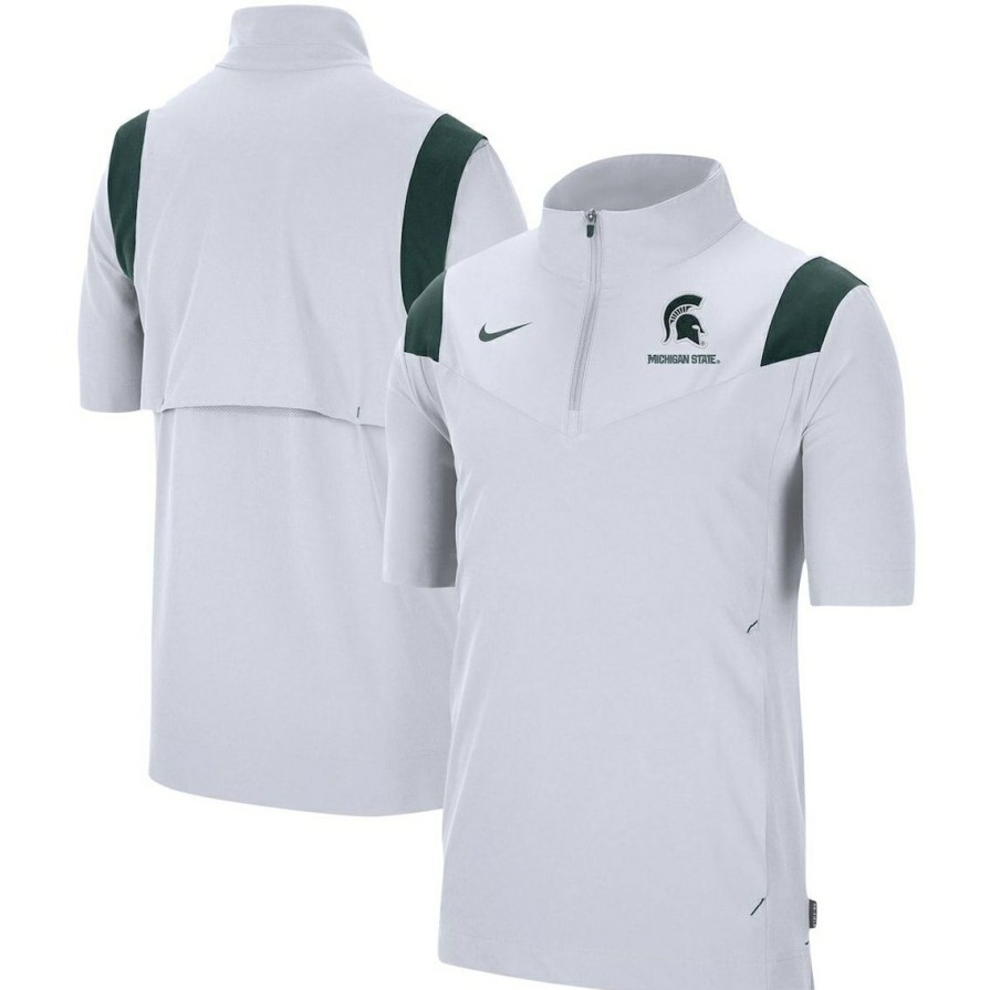 Men'S Clothing * | Promo Men'S Nike Michigan State Spartans Coach Short Sleeve Quarter-Zip Jacket White