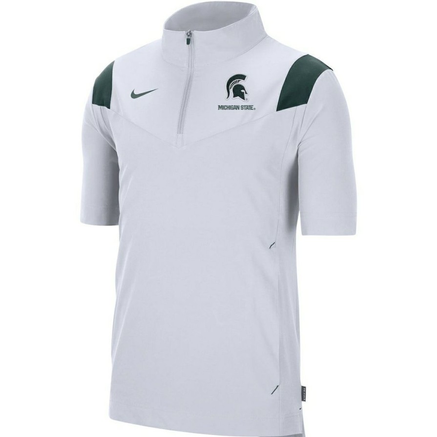 Men'S Clothing * | Promo Men'S Nike Michigan State Spartans Coach Short Sleeve Quarter-Zip Jacket White