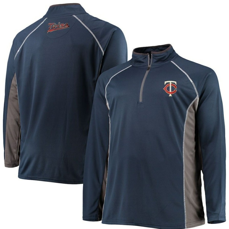 Men'S Clothing * | Best Deal Men'S Fanatics Branded /Charcoal Minnesota Twins Big & Tall Pebble Raglan Quarter-Zip Jacket Navy