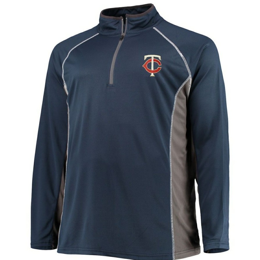 Men'S Clothing * | Best Deal Men'S Fanatics Branded /Charcoal Minnesota Twins Big & Tall Pebble Raglan Quarter-Zip Jacket Navy