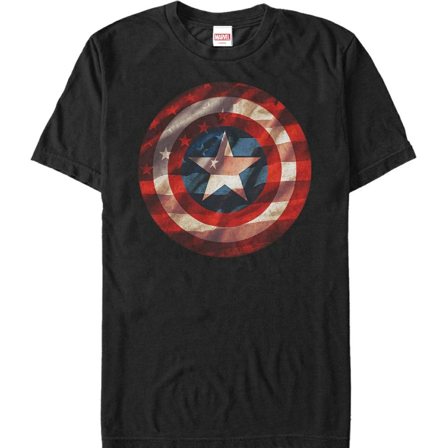 Men'S Clothing * | Top 10 Mad Engine Mens Marvel Flag Shield T-Shirt Black