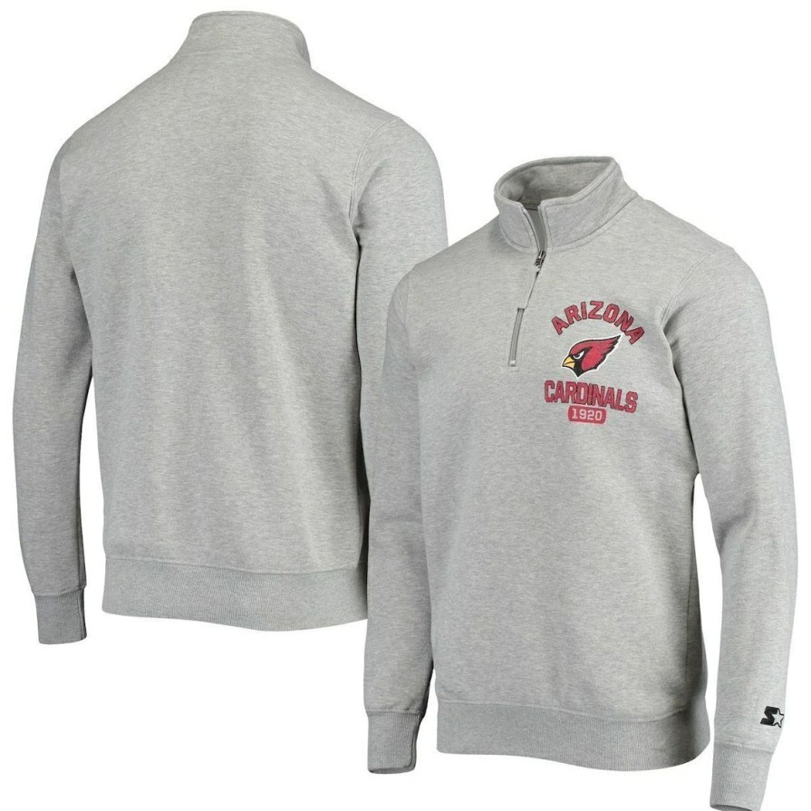 Men'S Clothing * | Buy Men'S Starter Heathered Gray Arizona Cardinals Heisman Quarter-Zip Jacket Heather Gray